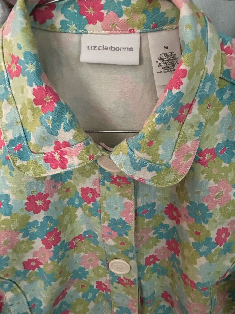 Liz Claiborne Pastel Floral Denim Jacket Vintage Y2K Girlcore Trucker Sz M EUC - Picture 15 of 16